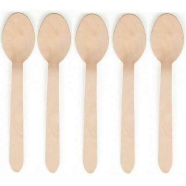 Pack of 100 Disposable Wooden Cutlery Spoons Set 16 cm Biodegradable Eco Friendly 100% Birch Wood-Sturdy, Christmas, Parties, BBQ, Picnic,s Birthdays, Wedding (100)