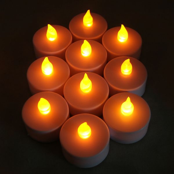 NEW 10 FLICKER AMBER LIGHT FLAMELESS LED TEALIGHT TEA CANDLES