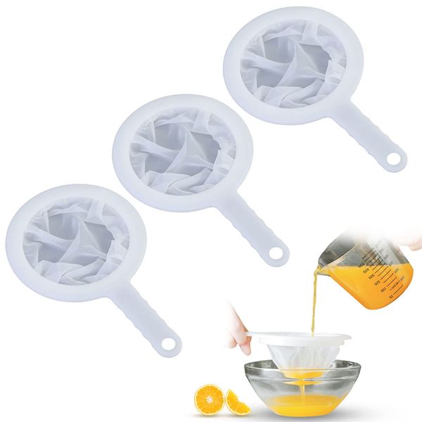 Lucywey 3 Pieces Soy Milk Strainer Food Filter Kitchen Ultra Fine Mesh Strainer Mesh Filter Premium Fine Mesh Food Grade PP Strainer for Frying Oil, Juice, Jam, Wine and Cheese