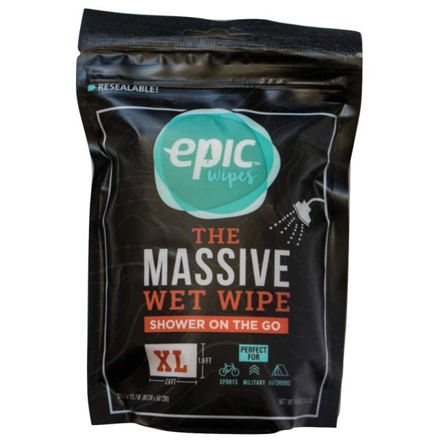 Epic Wipes, 10-pack massive wet wipes, biodegradable residue-free shower substitute, big on-the-go bamboo body wipes