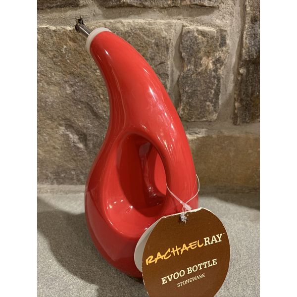 NEW Rachel Ray EVOO Bottle Oil Dispenser Cruet Dressing stonewarBurnt/red Color