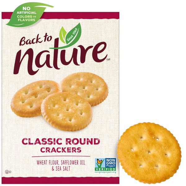 Back to Nature Classic Round Crackers - Dairy Free, Non-GMO, Made with Wheat Flour & Sea Salt, Delicious & Quality Snacks, 8.5 Ounce