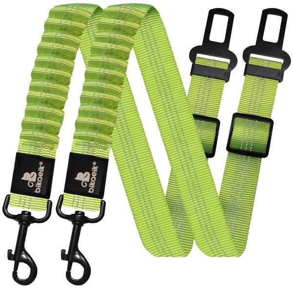 Dog Seat Belt,Retractable Dog Seatbelts Harness for Car,Adjustable Seatbelt Pet Safety Seat Belts with Elastic Bungee Buffer and Restraint Reflective (2 Piece/Green)