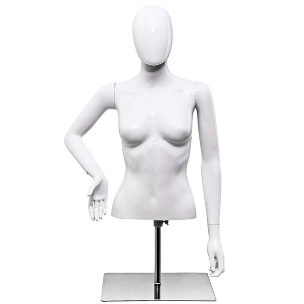 Giantex Female Mannequin Torso Adjustable Height Detachable Arms Dress Form Display w/ Metal Stand, Bright White