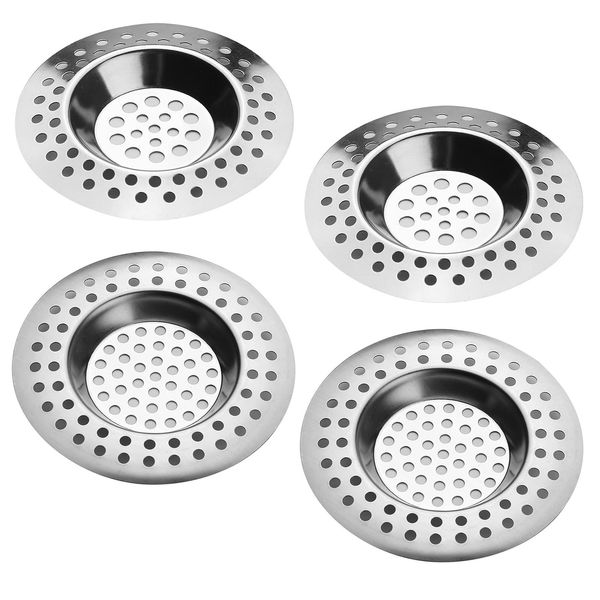 4 PCS Drain Hair Catcher Stainless Steel Kitchen Sink Strainer Plug Shower Bathroom Plug Hole Hair Catcher, Drain Protector Filter, 2 Models (Outer diameter 77mm and 73mm)