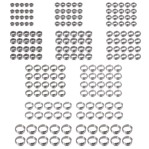 Proster 200pcs Ear Clamps Stainless Steel Hose Clamp Clip 5.8-7mm, 7.3-9mm, 8.8-10.5mm, 9.6-11.3mm, 10.8-13.3mm, 12-14.5mm, 13.5-16.2mm, 14.5-17mm, 16-19.2mm, 17.8-21.0mm