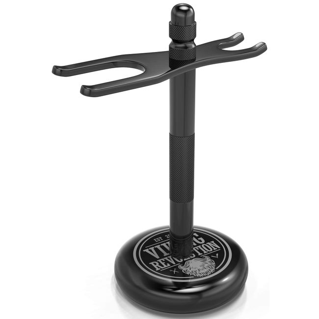 Viking Revolution Black Safety Razor Stand - Razor Holder and Shaving Brush Stand to Prolong the Life of Your Razor - Weighted Bottom for Extra Stability