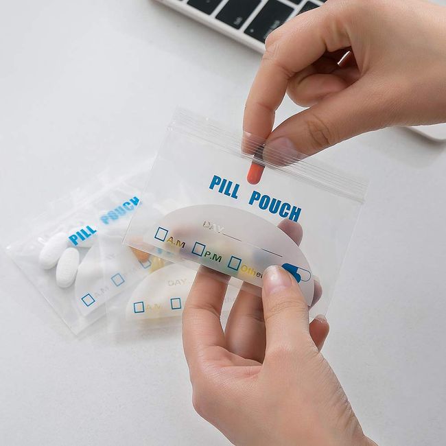 100 Pack Pill Pouch Bags - (4 X 2.75) Thickness is 6 Mil, Portable  Plastic Pills Bag Hold Vitamin, Supplements, Medication, and Vitamin Storage