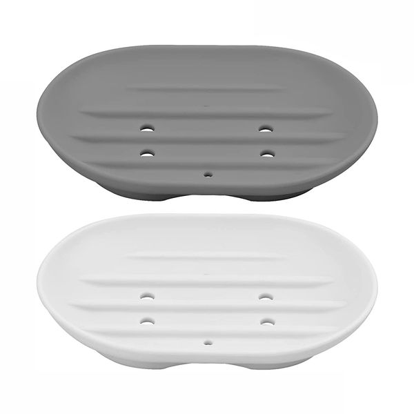 2 Pcs Silicone Soap Dish,Portable Shower Soap Box,Anti-Slip Self Draining Shower Soap Holder for Shower,Bathroom,Kitchen,Counter Top and Shelf,Easy Cleaning