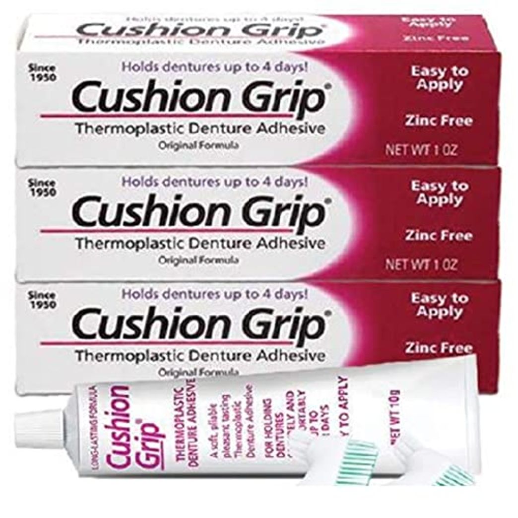 Cushion Grip Thermoplastic Denture Adhesive, 1 oz (Pack of 3) Make Your  Denture Fit Snug Again for Up to 4 Days [Not a Glue Adhesive, Acts Like a