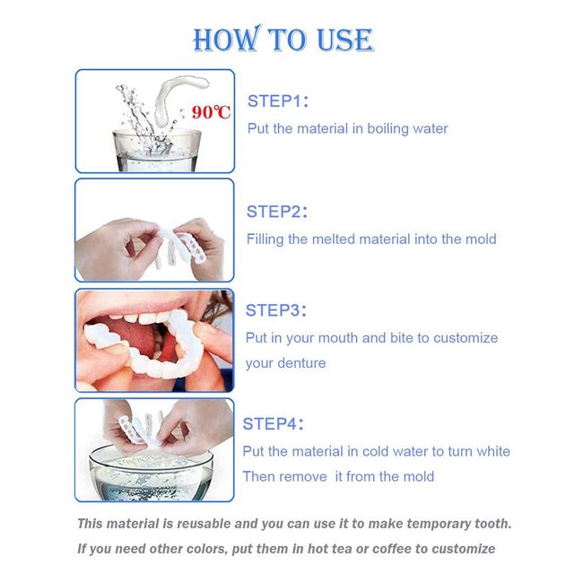 Denture Smile Teeth Customizable Temporary Perfect Fake Teeth Molds Braces  for Snap in Instant &Confidence Smile