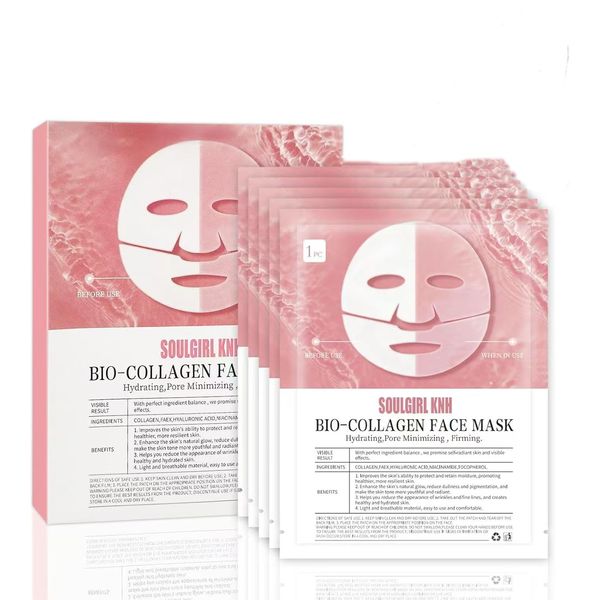 5 Stück Korean Bio-Collagen Real Deep Mask,Collagen Mask Overnight,Anti-aging Kollagen Gesichtsmaske, Collagen Reverse Film Volume Peel off Mask,Lösliche Kollagen-Ergänzungsfolie Gesichtsmask