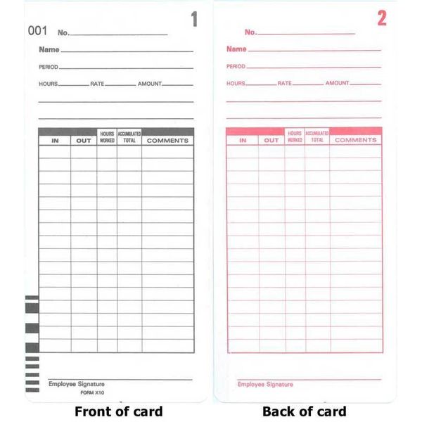 500 X10 Time Cards for Compumatic XL1000 Calculating Time Recorder