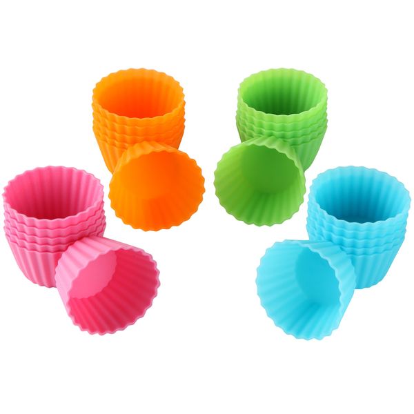 Bakerpan Silicone Mini Cupcake Holders, Mini Cupcake Liners, Pastry & Dessert Cups, 24 Pack (Multi)