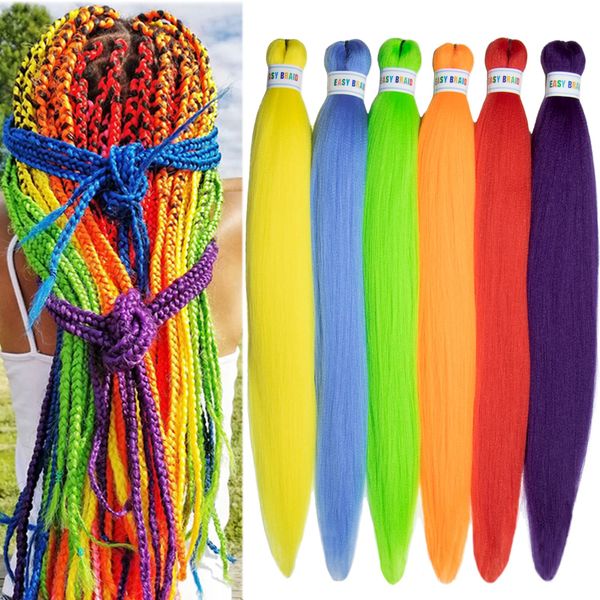 Colorful Pre Stretched Braiding Hair Kanekalon Braids Hair Extensions 26inch 6Pcs Rainbow Kanekalon Braiding Hair Prestretched