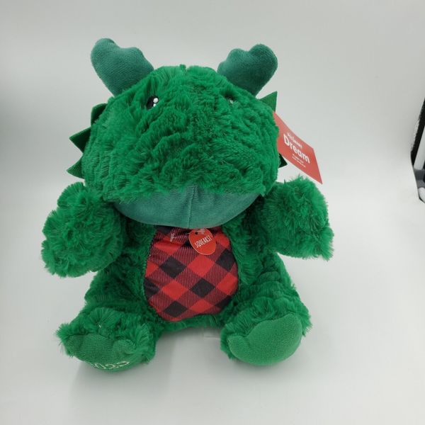 2023 PetSmart Dream The Dragon Squeaker Green & Red Plaid Pet Plush Toy 10" NEW