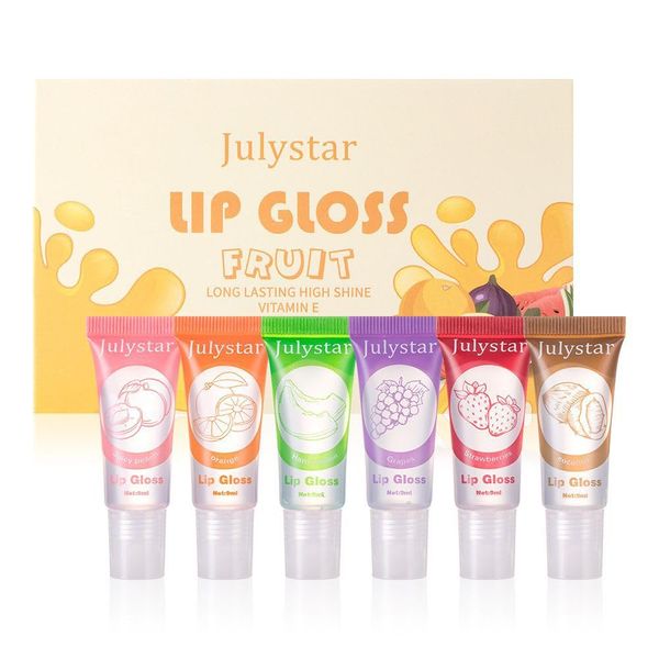 6 Pcs Hydrating Fruity Flavoured Lip Oil Set, Natural Moisturizing Transparent Jelly Lip Balm Lip Jam for Girls, Glossy Lip Gloss Lip Care with Vitam E for Dry Lips & Chapped Lips