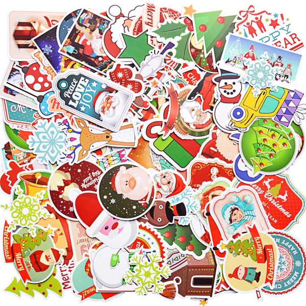 100 Pcs Christmas Stickers, Kalolary Christmas Vinyl Waterproof Stickers for Water Bottle Laptop Travel Case Car Bicycle Skateboard Guitar Mobile Phone Hydro Flask Decals for Kids Girls Teen Adults