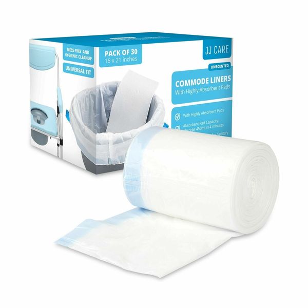 JJ CARE Commode Liners with Absorbent Pad, Portable Toilet Bags [Pack of 30]