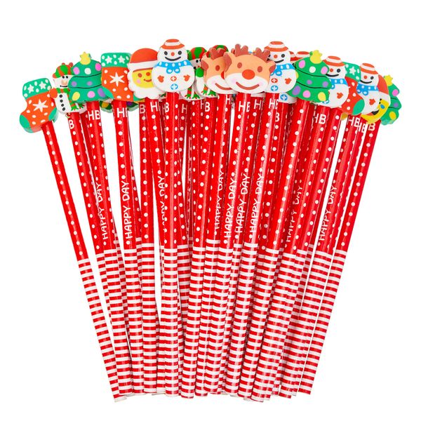 THE TWIDDLERS - 50 Christmas Themed Pencils with Rubber Erasers, Santa Xmas Tree Reindeer Snowman, Assorted Festive Designs for Kids Gift Toys, Party Bag Fillers Favours