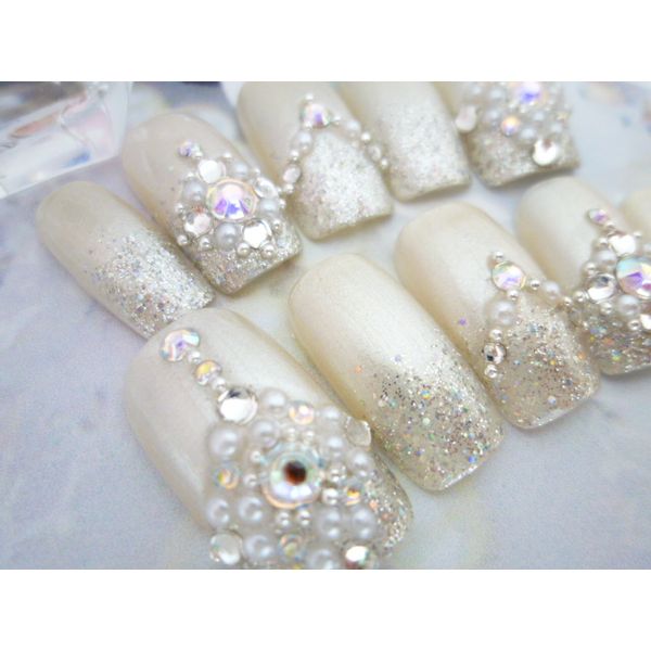 Custom Nail Tip Silver Glitter Shiny Stone S