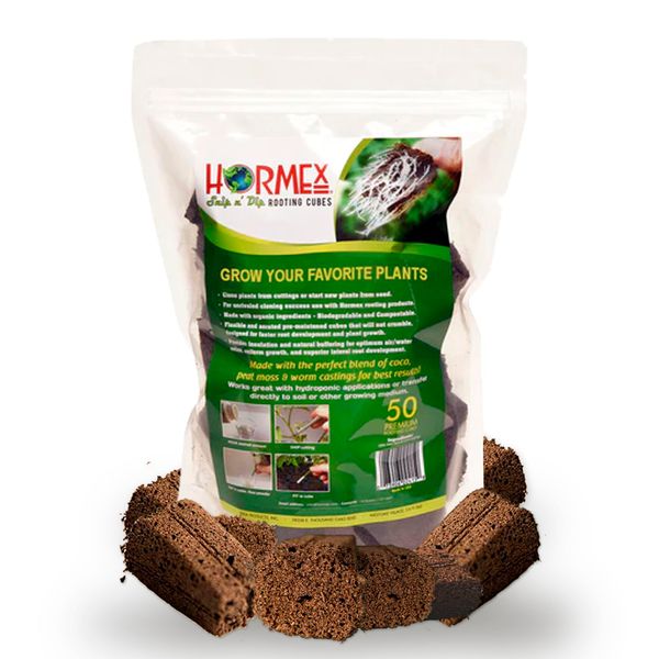 Hormex Rooting Cubes - Hydroponic Clone & Seed Starter - Peat Moss & Coco Plugs - Organic Ingredients to Root Healthy Plants - 50 Pack