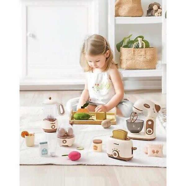 Robud Kids Play Kitchen Toy Food Set with Egg Steamer, Mixer, Toaster, and Blend