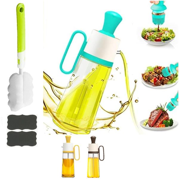 ZASAMIBA 550ml 3 in 1 Oil Dispenser Bottle for Kitchen - Olive Oil Dispenser With Brush - Olive Oil Bottle Drizzler, Glass Oil Bottles For Kitchen, Air Fryer, Cooking, BBQ (Green)