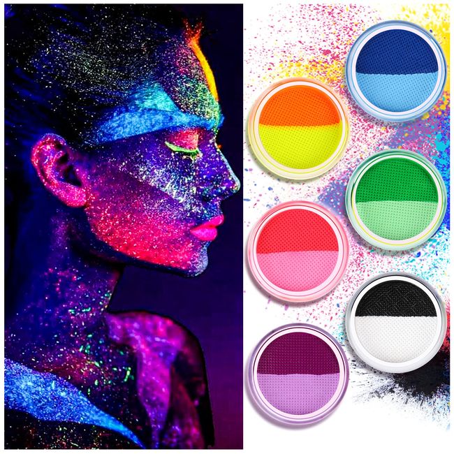 Water Activated Eyeliner, UV Glow Neon Cake Paint, 12 Bright Color Hydra Eye Liner,UV Glow Blacklight Luminous Body Face Makeup Paint, Costume Halloween and Club Makeup Art Paint (01)