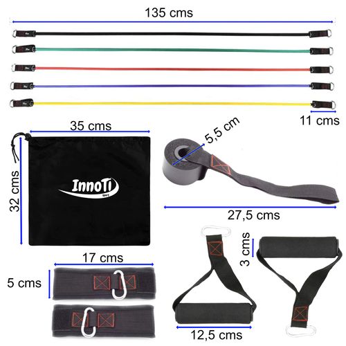 InnoTi Resistance Bands - Fitness Bands Set Ideal for Muscle Building - Resistance Bands for Home Training - Fitness Band Set Made of Expander Tubes Made of Latex - Padded Loops and Door Anchor