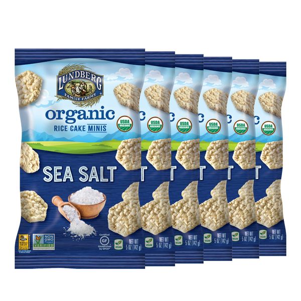 Lundberg Organic Rice Cake Minis Sea Salt, Gluten-Free Vegan Healthy Snacks, 5 Ounce (Pack of 6)