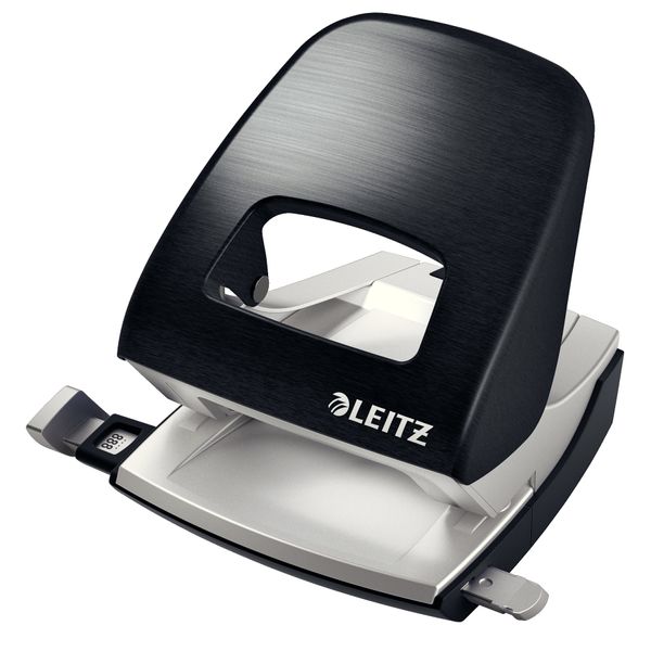 Leitz Hole Punch, 30 Sheets, Guide Bar with Format Markings, Metal, Style Range, 50060094 - Satin Black