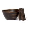 Lipper International Walnut Finish Wavy Rim Bowl Large with Salad Hands
