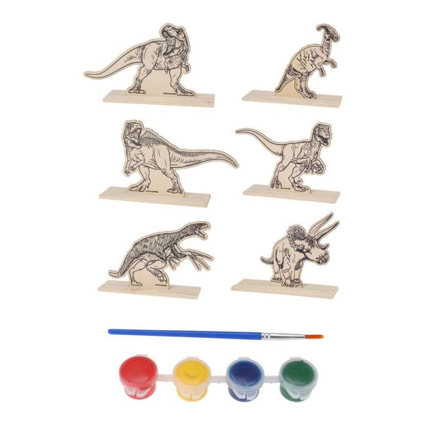 Dino Wood Paint Set, 6 pieces.