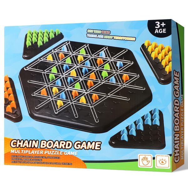 Triggle Game: Chain Triangle Chess Game for Family Night and Travel, Board Games Party Games for Kids and Adults, 2 to 4 Players, 3+ Ages