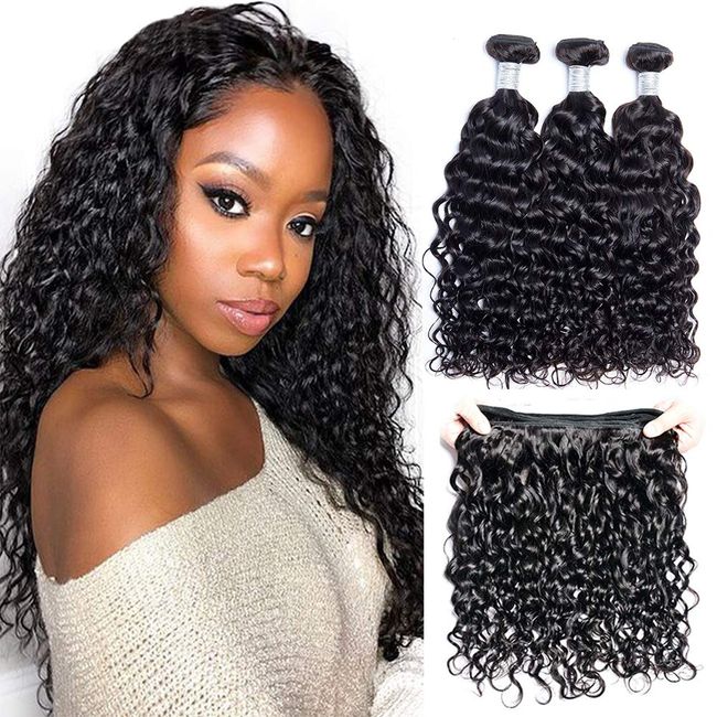 Brazilian Water Wave Human Hair Bundles 10A Virgin Hair Bundles Curly Hair Weave 3 Bundles 100% Unprocessed Remy Human Hair Wet and Wavy Hair Weft Extensions