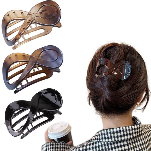 SSRDFU Haarspangen Damen Schildpatt Haarklammer Groß - 3 Stücke rutschfest Haarklammern Französisch Haarclip, Elegant Haarschmuck Mädchen(Bernstein, Schwarz)