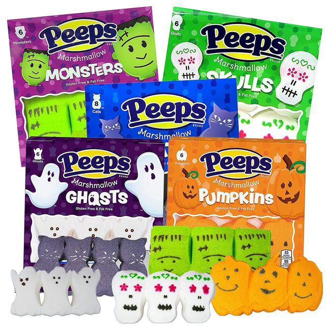 Halloween Peeps Candy Bundle - 5 Pack of Marshmallow Peep's - Perfect Halloween Candy, Fall Candy, Trick Or Treat Candy - Spooky Cats, Pumpkins, Ghosts, Skulls and Monsters - 15 Ounces Per Package