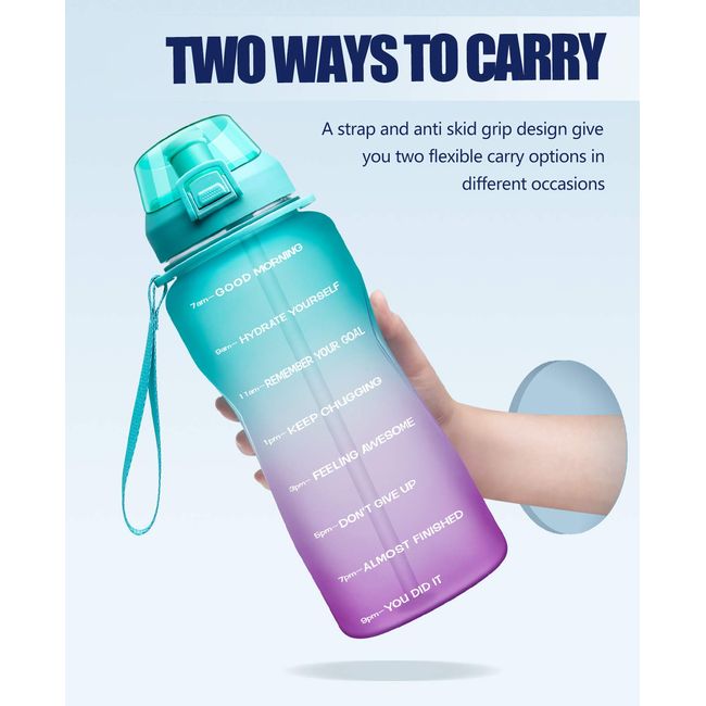 Fidus Large 1 Gallon Motivational Water Bottle with Paracord Handle &  Removable Straw - BPA Free Leakproof Water Jug with Time Marker to Ensure  You Drink Enough Water Throughout the Day-Green/Purple 