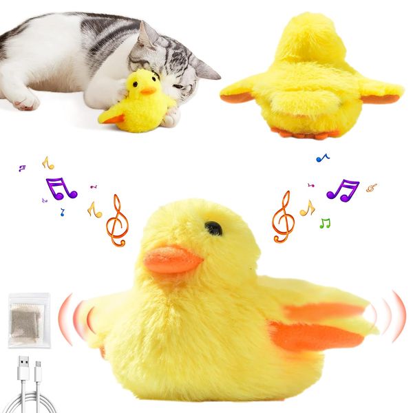 Interactive Cat Toy, Flapping Duck Cat Toy, Rechargeable Touch Activated Duck Cat Squeaking Catnip Toy for Cats/Kittens, Plush Cat Exercise Toys for Indoor Cats (A)