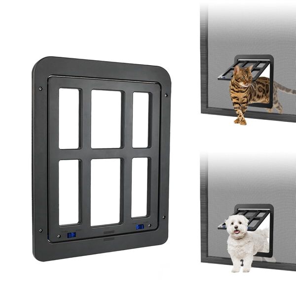 NAMSAN Screen Cat Door for Sliding Door 8.2 x 9.6 inches Entrance Screen Pet Door for Small Dogs Cats Magnetic Automatic Closure Gate