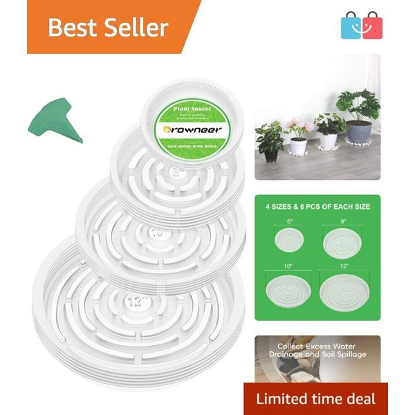 24 Pack Clear Plant Saucers (6-12 Inch) with Labels for Indoor & Outdoor Plants