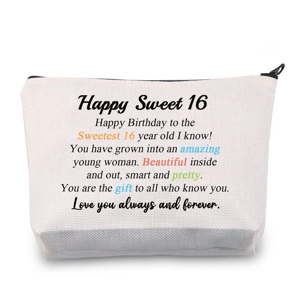 BNQL Sweet 16 Gifts for Girls Makeup Bag 16th Birthday Gifts 16 Year Old Girl Birthday Gifts Sixteen Girl Gifts Cosmetic Bag Travel Pouch (Sweet 16 Bag)