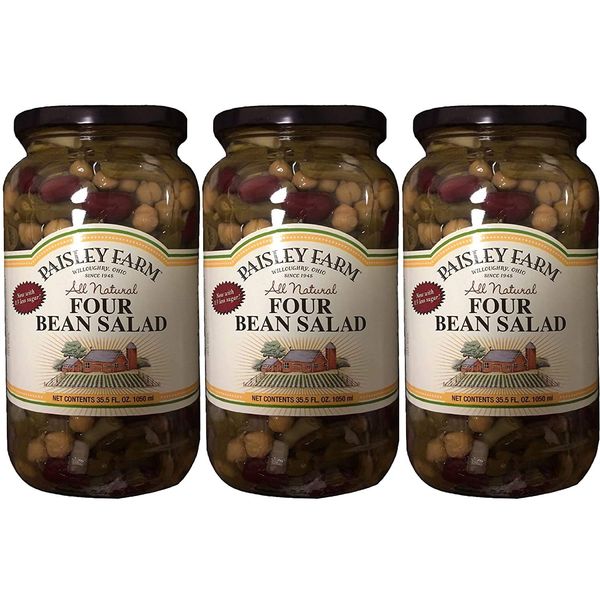 Paisley Farm Natural Four Bean Salad, 35.5oz Glass Jar (Pack of 3, Total of 106.5 Oz)