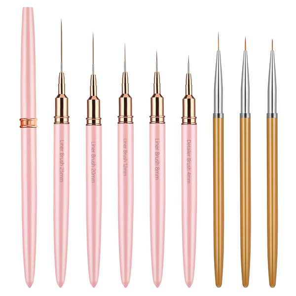 GEEHUA 8Pcs Nail Art Liner Brushes, Painting Nail Art Brush Set Thin Long Lines Nail Brushes Fine Detailing Nail Paint Liner Striping Brush for Home Use Professional Nail Salon(Pink)