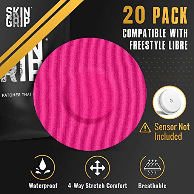 Skin Grip Adhesive Patches for Freestyle Libre 2 – Waterproof & Sweatproof for 10-14 Days, Pre-Cut Adhesive Tape, Continuous Glucose Monitor Sensor