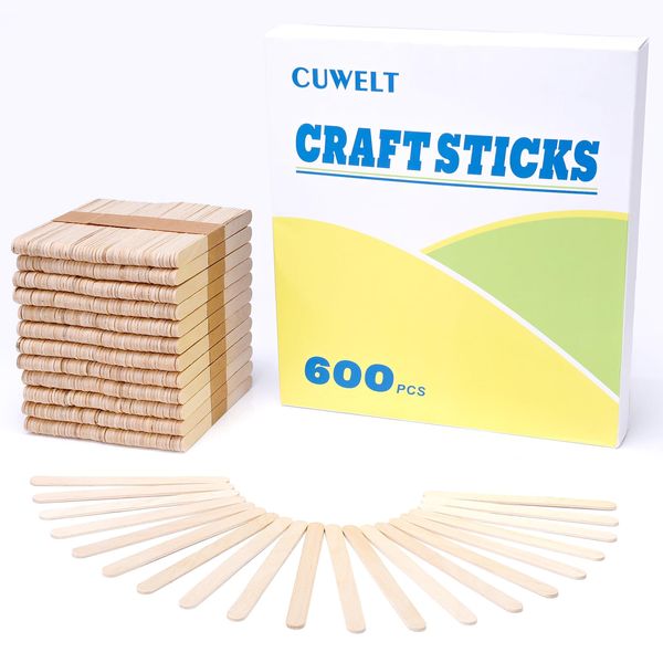 CUWELT 600pcs Lollipop Craft Sticks, Natural Wood Lolly Sticks, Wooden Lollipop Sticks 114 mm, Wood Craft Sticks for Ice Cream Making and Crafts, Handwork and Arts, Crafts