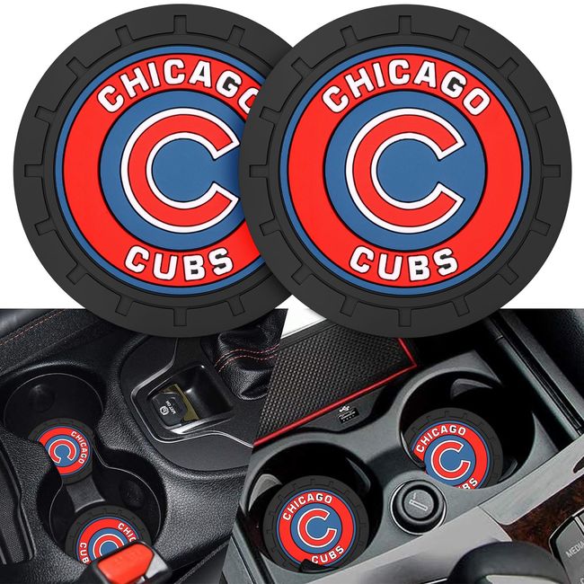 2PCS Car Cup Holder Coaster,Auto Cup Holder Insert Coaster for Chicago Cubs Baseball Fans, Non-Slip Car Drink Holder Coaster, Car Interior Accessories, Chicago Cubs