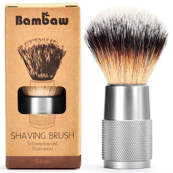 Shaving Brush Vegan | Silver | Women and Men Shaving Brush| Shaving Soap Brush | Vegan Shaving Brush | Synthetic Brush Shaving | Waste Free Shaving Brush | Bambaw