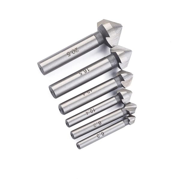 6 Pcs Cobalt Steel Single-End Countersink Chamfer Tool Deburring Tool Set Round Shank for Cutting Holes in Plastic Copper Aluminum Plate Insulation Boards PVC Sheet